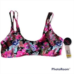 NoBo Mix & Match Separates Rich Black Floral Double Strap Removable Cups 11/13